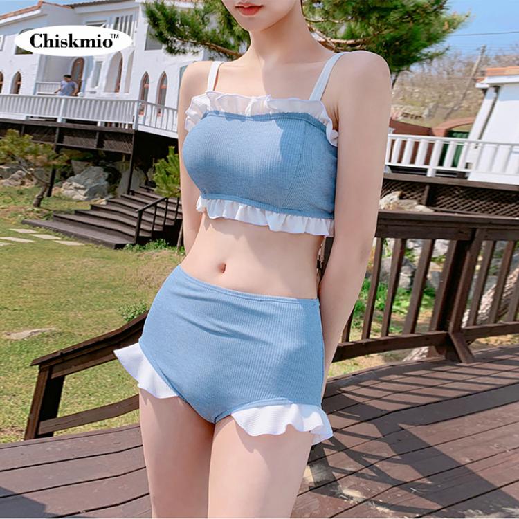 all in one place בגדי נשים Ladies Swimwear Split Boxer Skirt Cute Ruffle Conservative Girl Student Swimsuit Tube Top Tank Suit Solid Color Beach Bikini