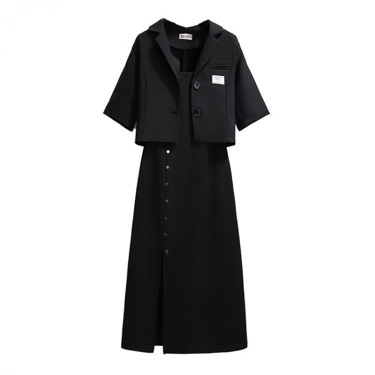all in one place בגדי נשים Elegant Female Dress Suits Women 2 Pieces Sets Single Breasted Short Sleeve Blazer And Sleeveless Spilt Dress Casual Sets Summer