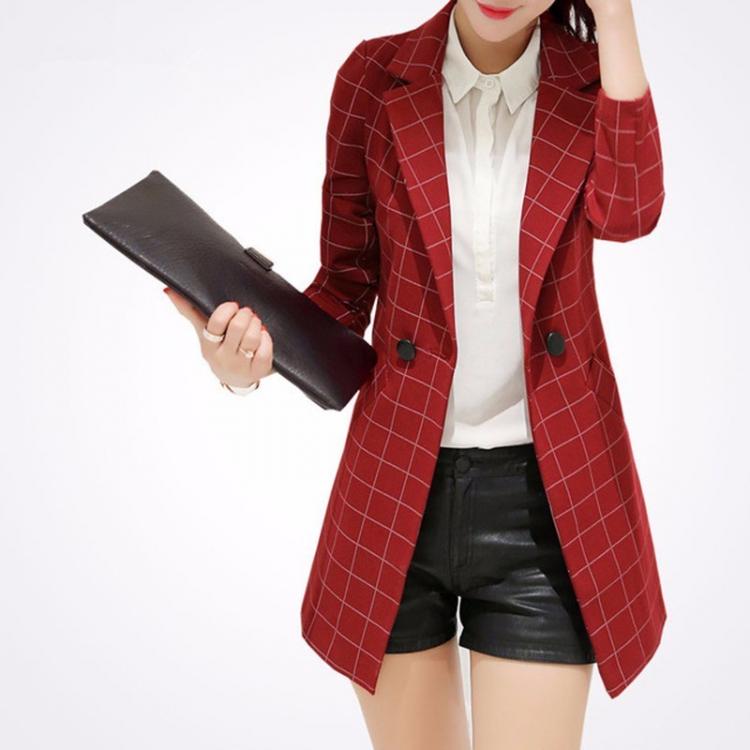 all in one place בגדי נשים POENFLY  blazer spring autumn new blazer women jacket slim medium-long plaid long-sleeve casual suit blazer Female