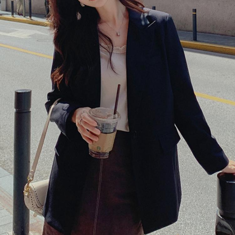 all in one place בגדי נשים Women Blazer Single Button Slim High Quality Black Blazers Classic Solid Jackets Big Pockets Coat Ladies Formal Office Wear Fall