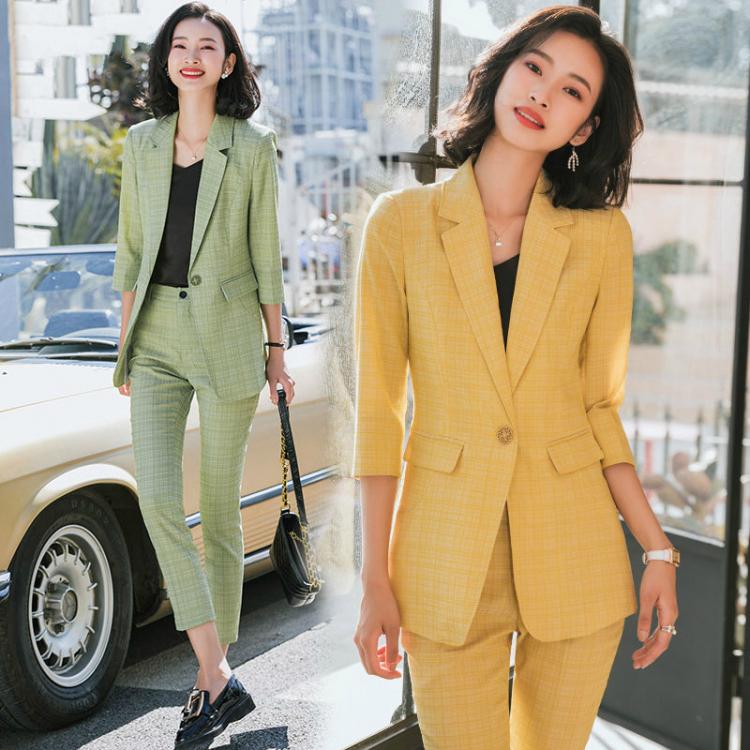 all in one place בגדי נשים Two Piece Set Fashion Plaid Blazer Jacket Women Autumn Casual Long Sleeve Work Office Lady Straight Trousers Female Clothing