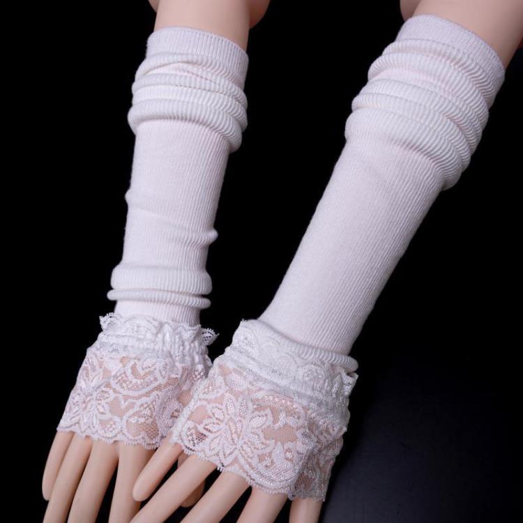 all in one place אביזרי נשים Mid-Length Gloves Cotton Arm Cuffs Lace Arm Covers Fashion Solid Black White Fake Sleeves Ladies Knitted Arm Sleeve Fake Cuffs