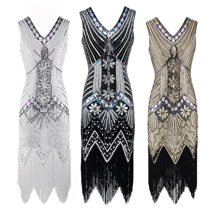 all in one place בגדי נשים 081 Deluxe Ladies Blue 1920s Roaring 20s Flapper Gatsby Costume Sequins Dress 6-18