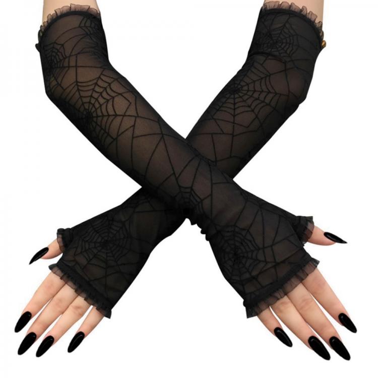 all in one place אביזרי נשים Sexy Gothic Punk Mittens Christmas Halloween Lace Gloves Stretchy Mesh Floral Fancy Dress Halloween Cosplay Wedding Bride Xmas