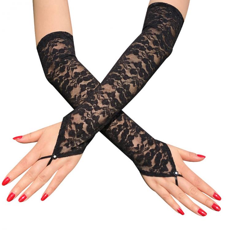 all in one place אביזרי נשים 1 Pairs Women Gloves Elbow Length Long Lace Gloves Arm Elbow Gloves Sexy Floral Print Fingerless Lady Mitten Dress Accessories
