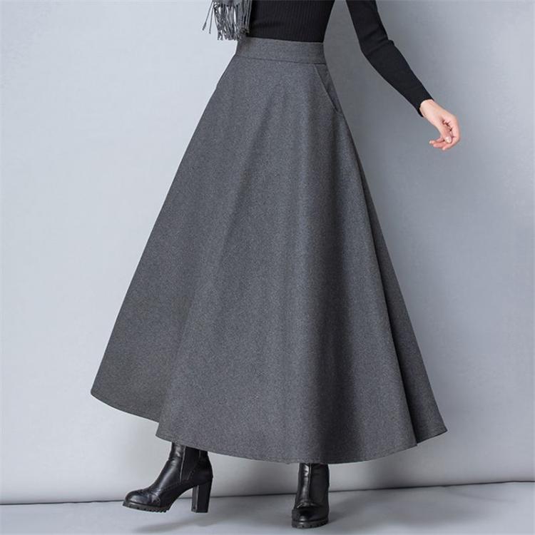 all in one place בגדי נשים Winter Women Long Woolen Skirt Fashion High Waist Basic Wool Skirts Female Casual Thick Warm Elastic A-Line Maxi Skirts O839