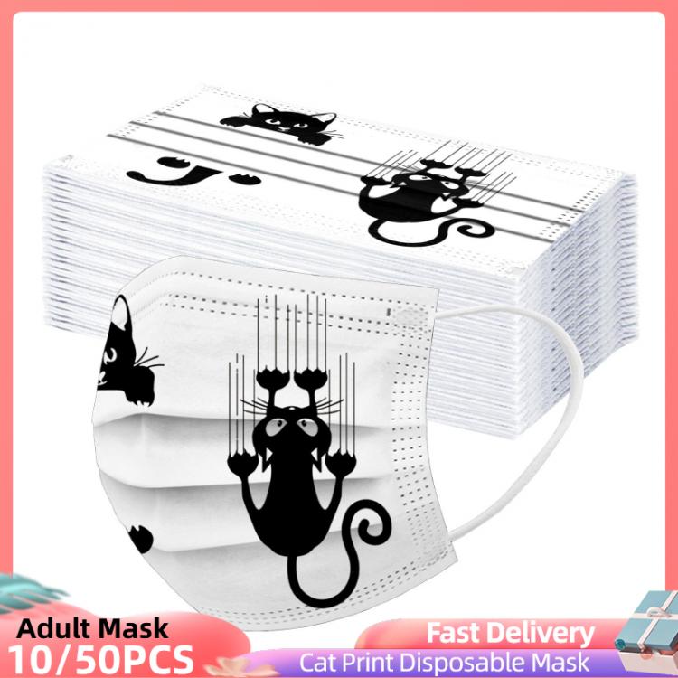 all in one place אביזרי נשים 10/50pcs Mascarillas España Women Man Cat Print Disposable Face Mask 3ply Ear Loop Anti-pm2.5 Mask Mascarillas Desechables