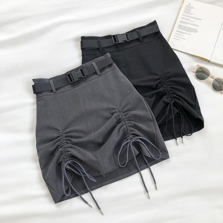 all in one place בגדי נשים Summer Women A-line Skirt Korean Empire Solid Office Lady Cute Above Knee A-Line High Waist Mini Skirts Drawstring Belt