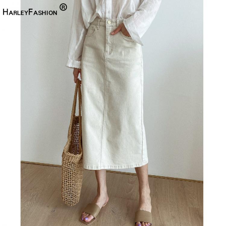 all in one place בגדי נשים HarleyFashion Asian Style Women Casual Brief Denim Skirt All-match Design Factory Price Quality Slim Straight Saia Skirts