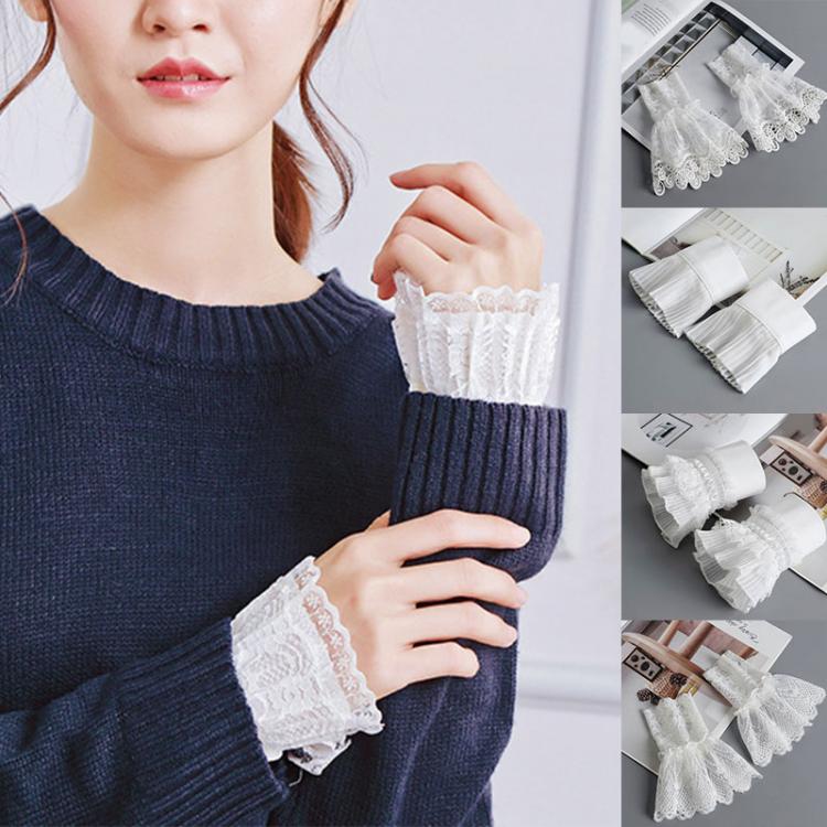 all in one place אביזרי נשים Gothic Retro Gloves Fake Sleeve Detachable Sleeve Fake Cuffs Multi Layer Ruffles Lace Lolita Princess Sweater DIY Cuff Cover