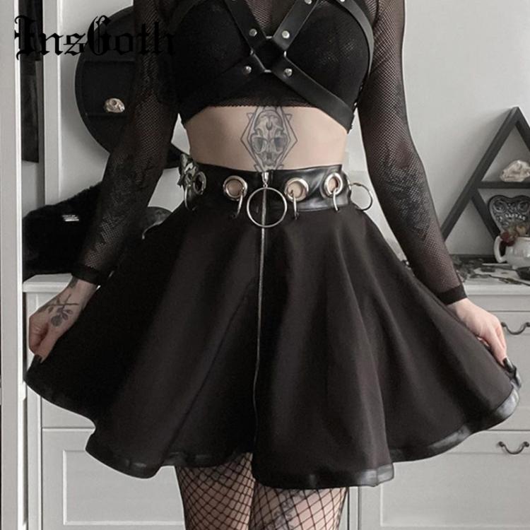 all in one place בגדי נשים InsGoth Women Black Mini Skirts Gothic Punk Ring Zipper High Waist Female Streetwear Skirts Fashion Party A-line Skirt