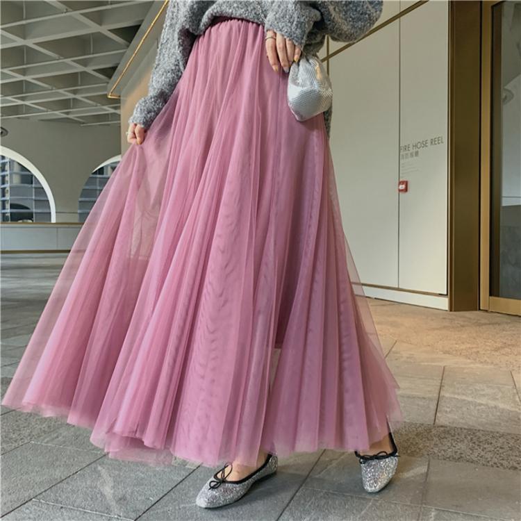 all in one place בגדי נשים TingYiLi Elegant Tulle Skirt Autumn Winter Big Swing Women Skirt Korean Cute Pink Green Gray Blue Brown Black Long Skirt Tutu