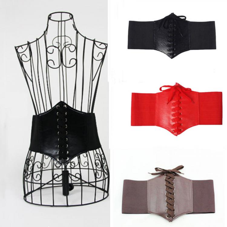 all in one place אביזרי נשים Faux Leather Elastic Corset Belt Hot Women Ultra Plus Wide Belt Front Tie Up Waist Belt All Match Dress Girl Clothes Decoration