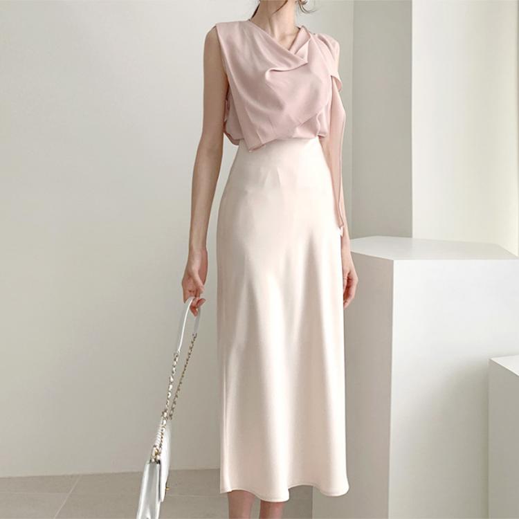 all in one place בגדי נשים Elegant High Waist Satin Skirt Women Casual A-Line Midi Silk Slim Summer Autumn