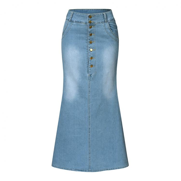 all in one place בגדי נשים skirts womens 2020 korean style skirt Women's Casual Front Button Washed Denim A-Line Skirts Long Jean Skirt casual skirt