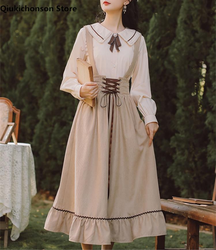 all in one place בגדי נשים Qiukichonson Spring Summer Women Long Midi Suspender Skirt Teen Girls Preppy Style Cute Lace-Up High Waist Ruffle A-Line Skirts