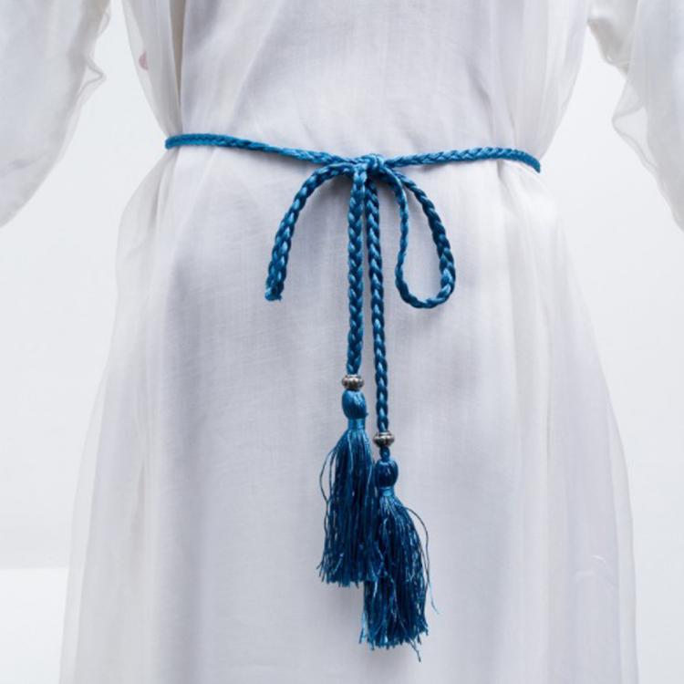 all in one place אביזרי נשים Women Waist Belt Rope Chinese Style Braided Woven Tassel Thin Belt Female Knot Decorated Waistband Hot Casual Solid Black Belts