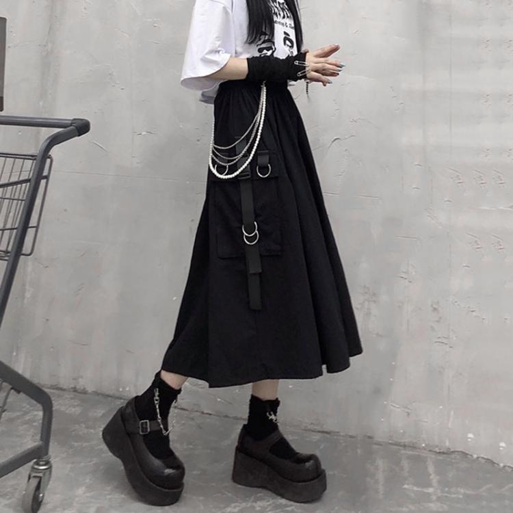 all in one place בגדי נשים Gothic High Waist Cargo Skirts Woman Harajuku 2021 Loose A-line Pocket Midi Long Black Skirt Hip Hop Fashion Streetwear OverSize
