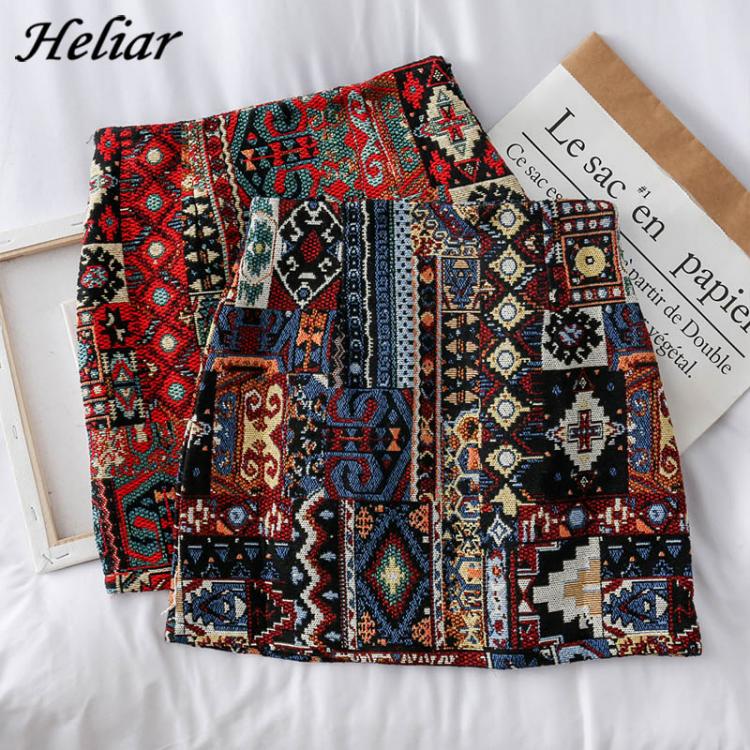 all in one place בגדי נשים HELIAR Women Boho Skirt Embroidery A-Line Mini Skirts Chic Geometric Parttern Woolen Vintage Bohemian Skirts Women 2021 Autumn