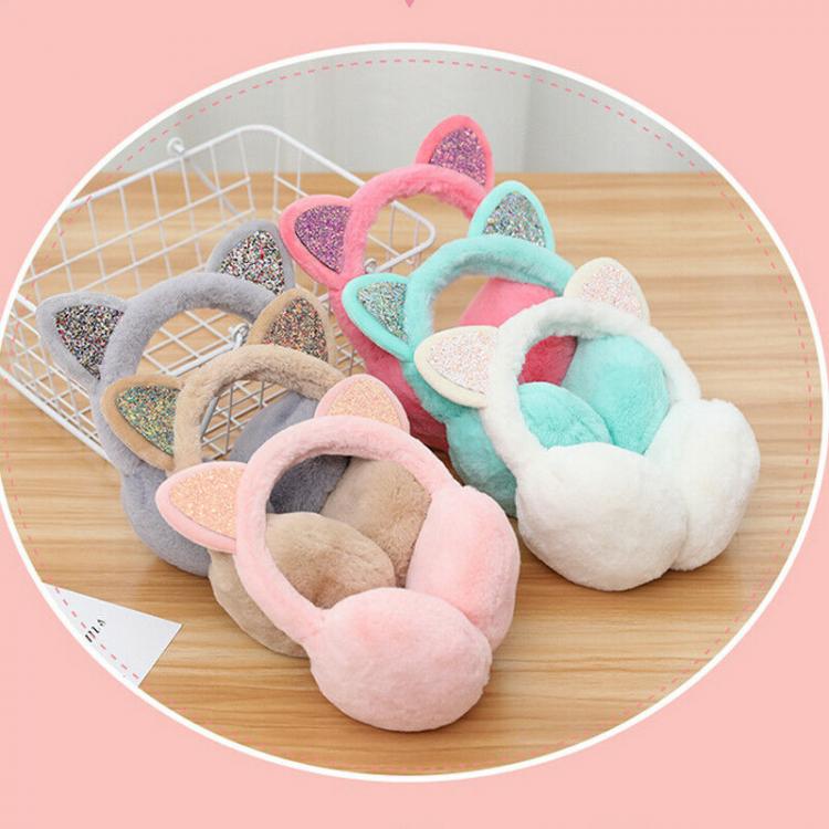 all in one place אביזרי נשים Brand New 2019 Fashion Women Girl Fur Winter Ear Warmer Earmuffs Cat Ear Muffs Earlap Glitter Sequin Earmuffs Headband Newest