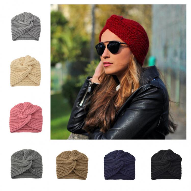 all in one place אביזרי נשים Acrylic Cross Bandana Indian Hat Woolen Knitted Hat Hood Bohemian warm soft Hat Headdress Hair Accessories for women turban