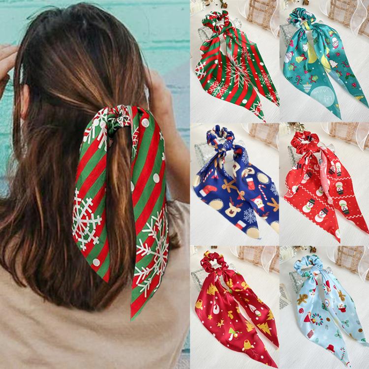 all in one place אביזרי נשים 2021 Women Christmas Party Scrunchies Long Ribbon Ponytail Scarf Hair Tie Girls Festival Elastic Hair Bands Hair Accessories