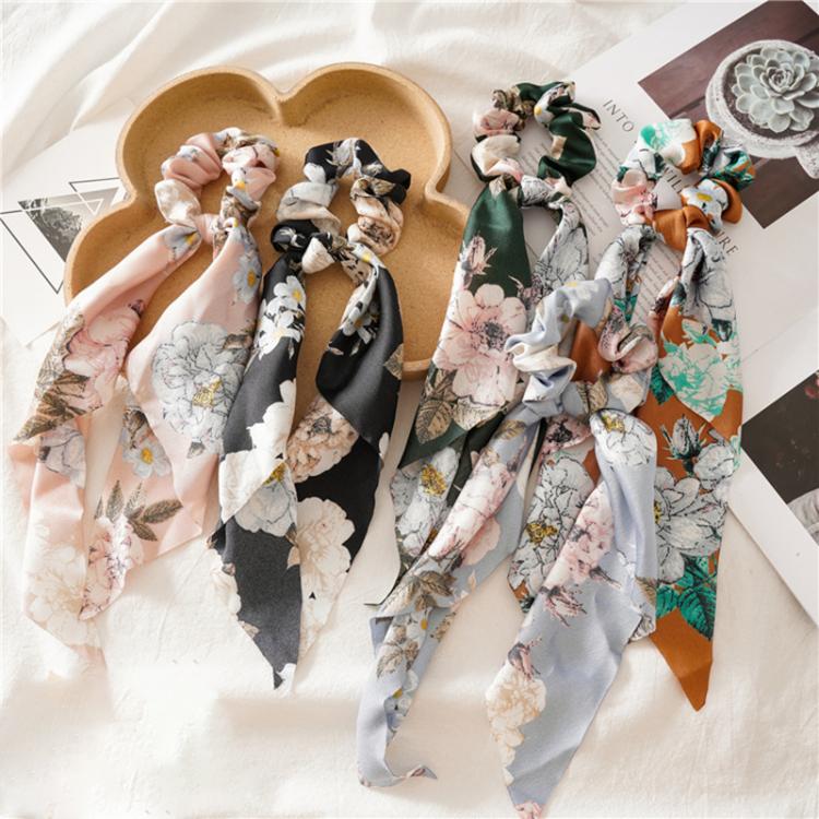 all in one place אביזרי נשים Bestilk 2021 New Satin Floral Print Women's Hair Scrunchie Elastic Hair Large Scarf Bands Hair Tie Rubber bands for Girls