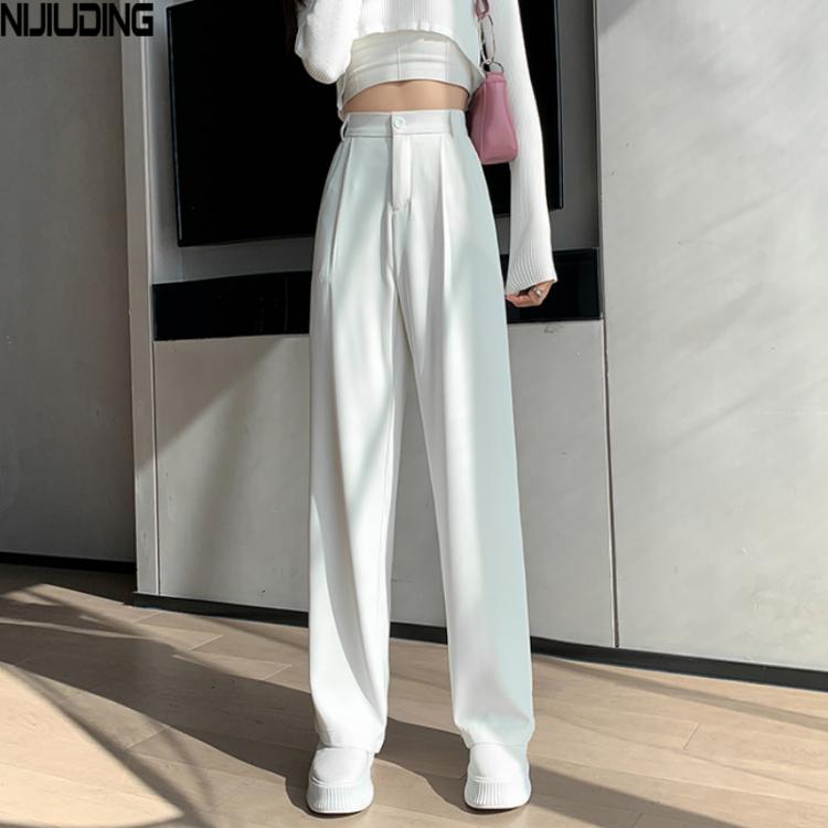 all in one place בגדי נשים Casual High Waist Loose Wide Leg Pants for Women Spring Autumn New Female Floor-Length White Suits Pants Ladies Long Trousers