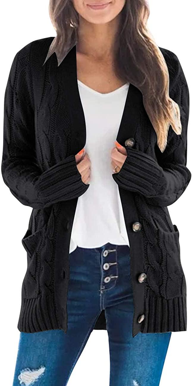 all in one place בגדי נשים MEROKEETY Women's Long Sleeve Cable Knit Sweater Open Front Cardigan Button Loose Outerwear
