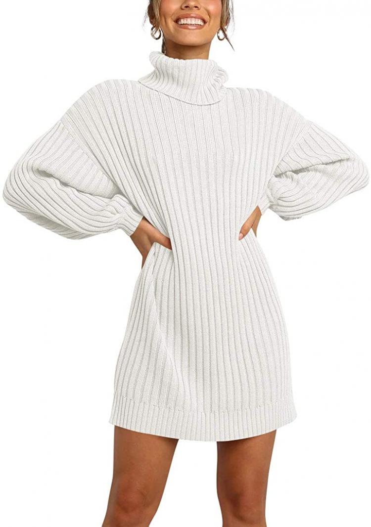 all in one place בגדי נשים ANRABESS Women Turtleneck Long Lantern Sleeve Casual Loose Oversized Sweater Dress Soft Winter Pullover Dresses