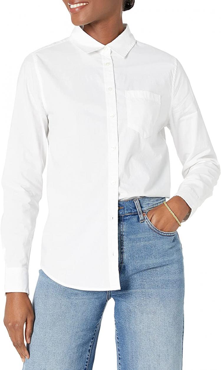 all in one place בגדי נשים Amazon Essentials Women's Classic-Fit Long Sleeve Button Down Poplin Shirt