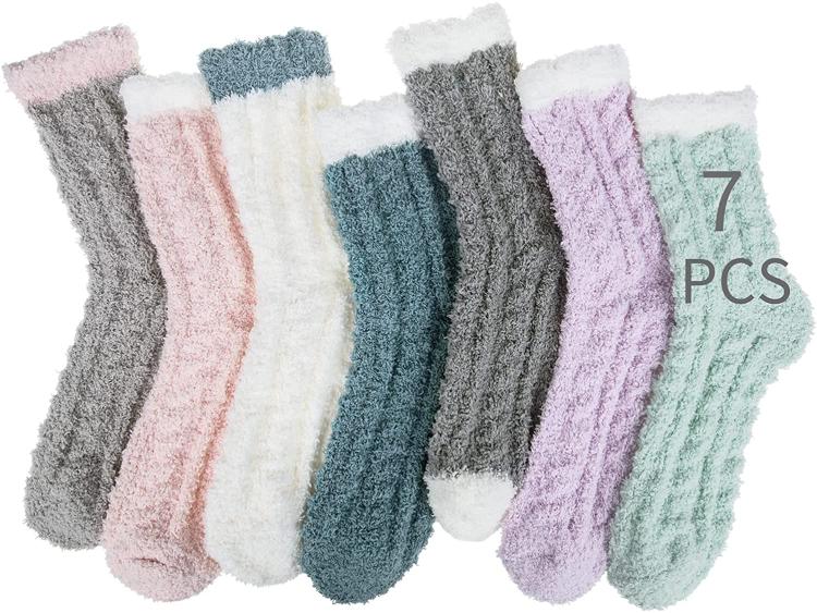 all in one place בגדי נשים Chalier Fuzzy Socks for Women Warm Cozy Slipper Socks Casual Microfiber Fluffy Socks Christmas Gifts Home Sleeping Socks