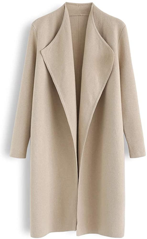 all in one place בגדי נשים CHICWISH Women's Classy Light Tan Open Front Knit Coat Cardigan