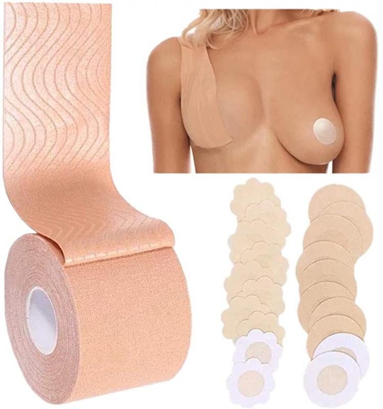 all in one place בגדי נשים Boobs Tape - Breast Lift Tape 2" x 16" and 10 Pair Disposable Round Nipple Cover, Push up Boob A to DD Cup Adhesive Bra 