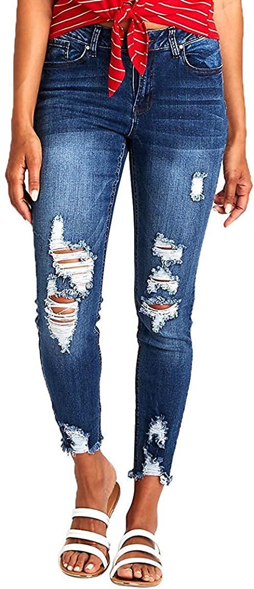 all in one place בגדי נשים Resfeber Women's Ripped Boyfriend Jeans Cute Distressed Jeans Stretch Skinny Jeans with Hole