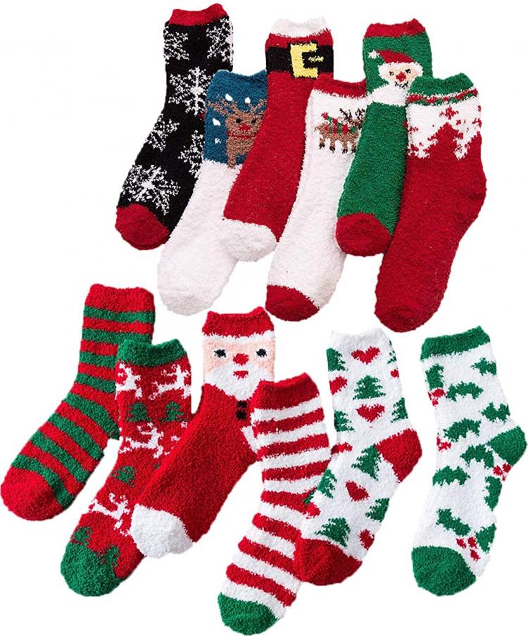 all in one place בגדי נשים Christmas Holiday Fuzzy Socks for Women Girls Gifts Cute Fun Cozy Fluffy Winter Warm Slipper Xmas Socks