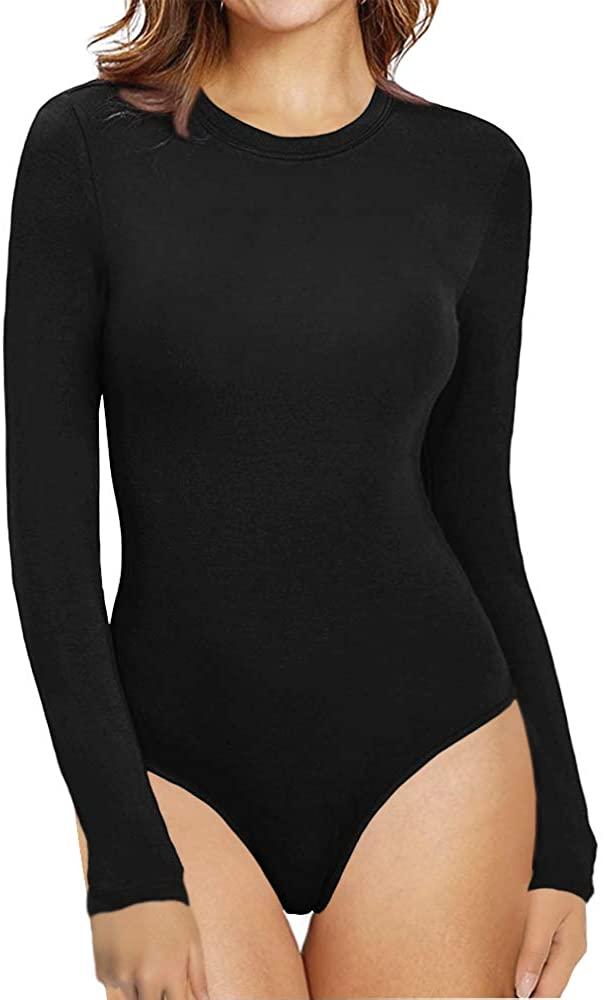 all in one place בגדי נשים MANGOPOP Women's Crew Neck Short Sleeve Long Sleeve T Shirts Bodysuit Jumpsuit