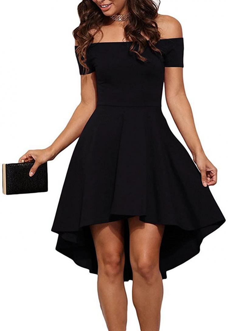 all in one place בגדי נשים Sarin Mathews Womens Off The Shoulder Short Sleeve High Low Cocktail Skater Dress
