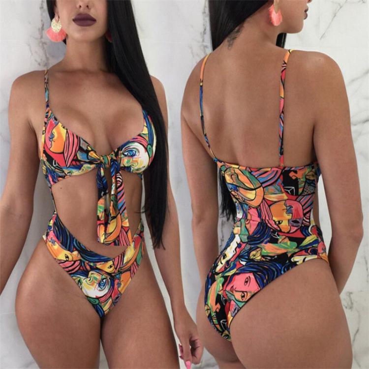 all in one place בגדי נשים One Piece Swimsuit Women Swimwear Bodysuit Beach Swim Wear Print Bandage Cut Out Monokini Swimming Bathing Suit