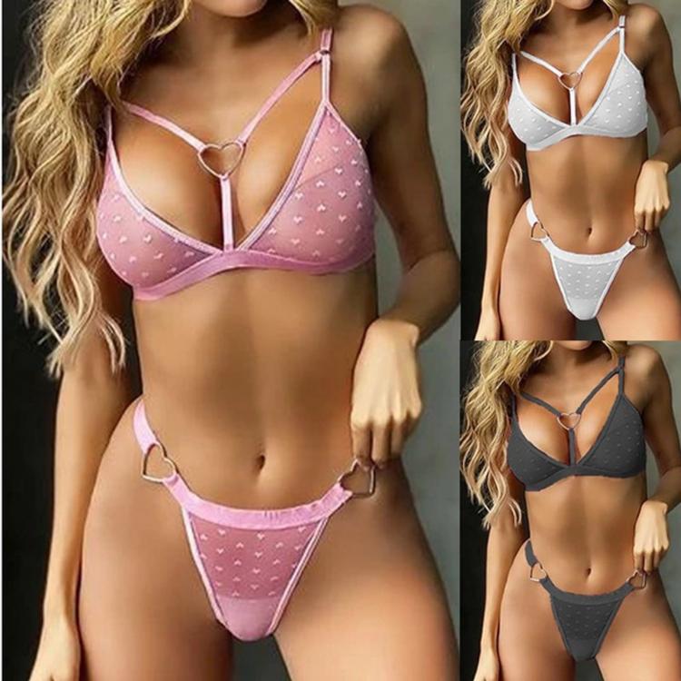 all in one place בגדי נשים See Through Bikini Set Women Pink White Print Bra Thong Set Transparent Swimwear Beach Clothes