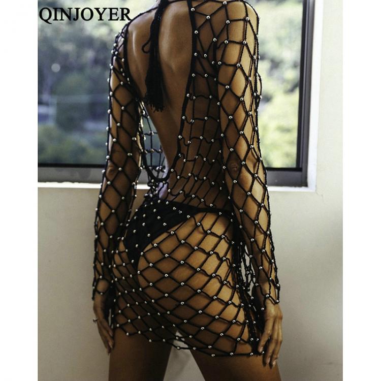 all in one place בגדי נשים 2019 Sexy Black Swimsuit Cover Up Women Backless Beachwear Dress Rhinestone Swimwear Bikini Cover- ups