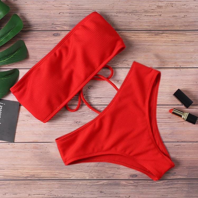 all in one place בגדי נשים 2020 New Bikini High Waist Strapless Sexy Bikini Women Swimwear Women Swimsuit Padded Bathing Suit Monokin Pure Color