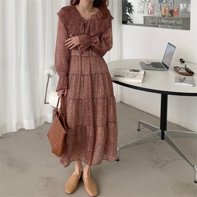 all in one place בגדי נשים Alien Kitty Pleated Chiffon Flowers Chic Women Dress Ruffles High Waist 2021 Gentle Printed New Office Lady Autumn Prom Vestidos