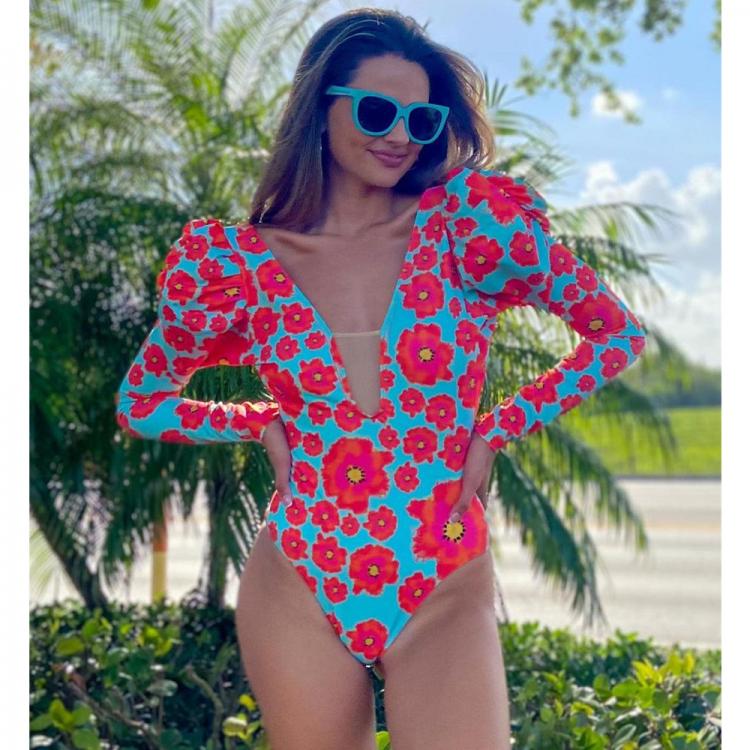 all in one place בגדי נשים One Piece Swimsuit 2021 Long Sleeve Swimwear Women Swimsuit Backless Printed Bathing Suit Beachwear Monokini