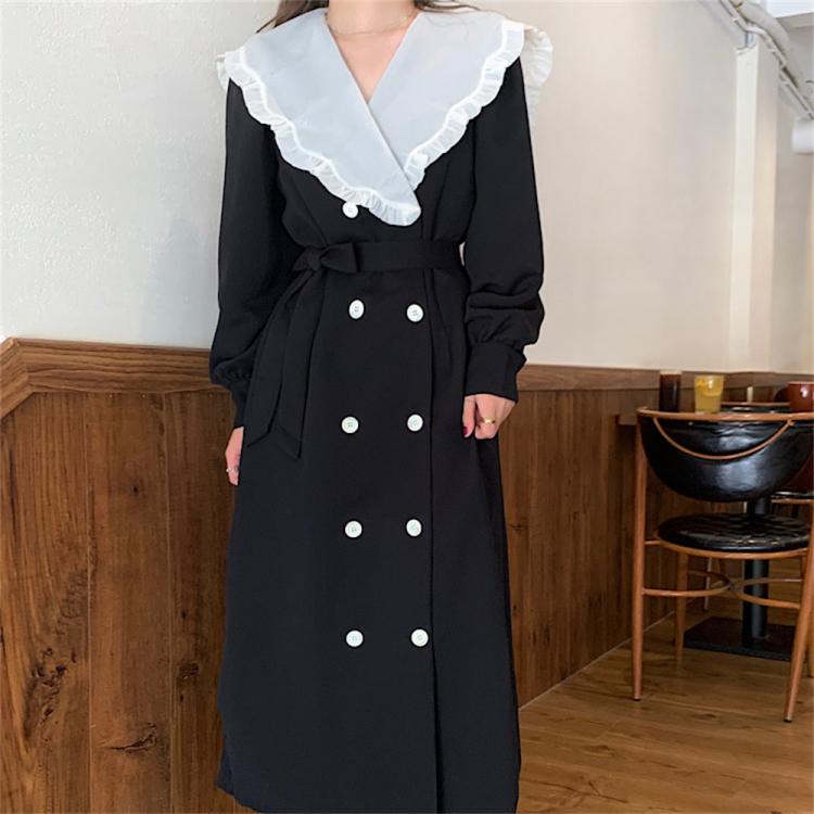 all in one place בגדי נשים HziriP Elegant Double Breasted Long Dress With Sashes Office Wear Lady Fashion 2021 Slim Casual Autumn OL High Waist Vestidos