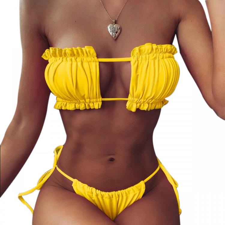 all in one place בגדי נשים Women 2pcs Sexy Bikini Set Wire-Free Hollow Chest Bra Triangle Straps Panty Swimming Suit