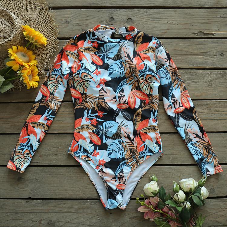 all in one place בגדי נשים One Piece Swimsuit 2021 Long Sleeve Swimwear Women Swimsuit Backless Printed Bathing Suit Beachwear Monokini