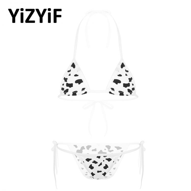 all in one place בגדי נשים Women Lingerie Bikini Set Kawaii Style Milk Cow Dotted Or Striped Mini Bikini Sets Underwear Halter Neck Bra Top With Briefs