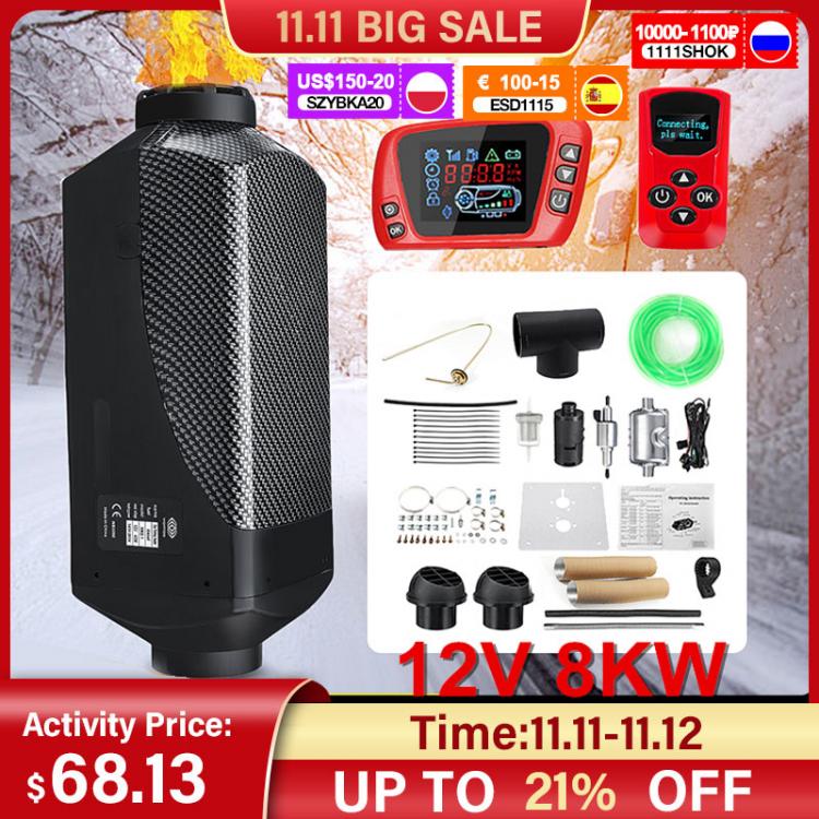 all in one place אלקטרוניקה Metal Shell 12V 8KW Car Heater Air Diesel Heater Triple Air Outlet Heating Fan LCD Display With Oil Extractor For Boat Bus