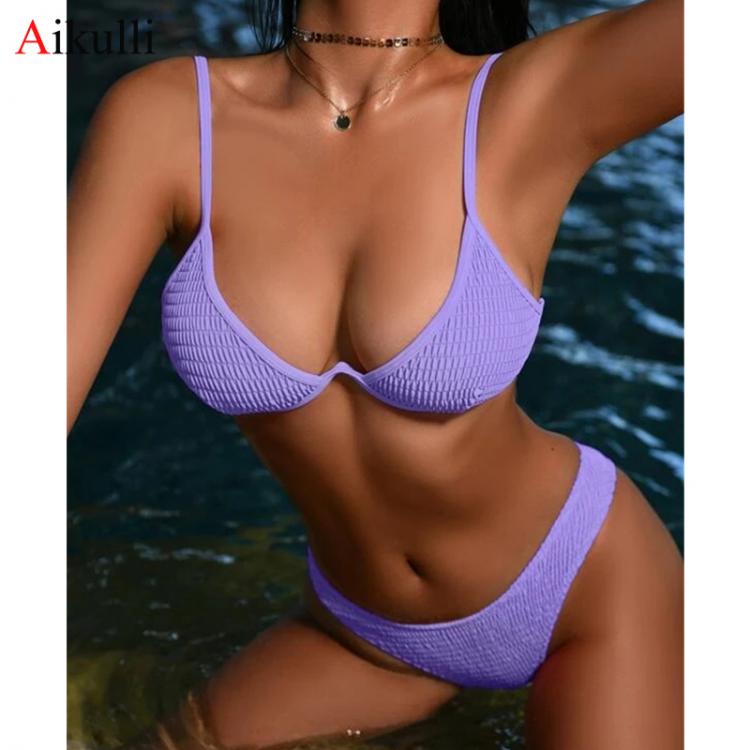 all in one place בגדי נשים Sexy Smocked Underwired Bikinis Swimsuit Women Solid V-bar Swimwear 2021 Brazilian Bikini Set Push up Bathing Suits Swim Biquini